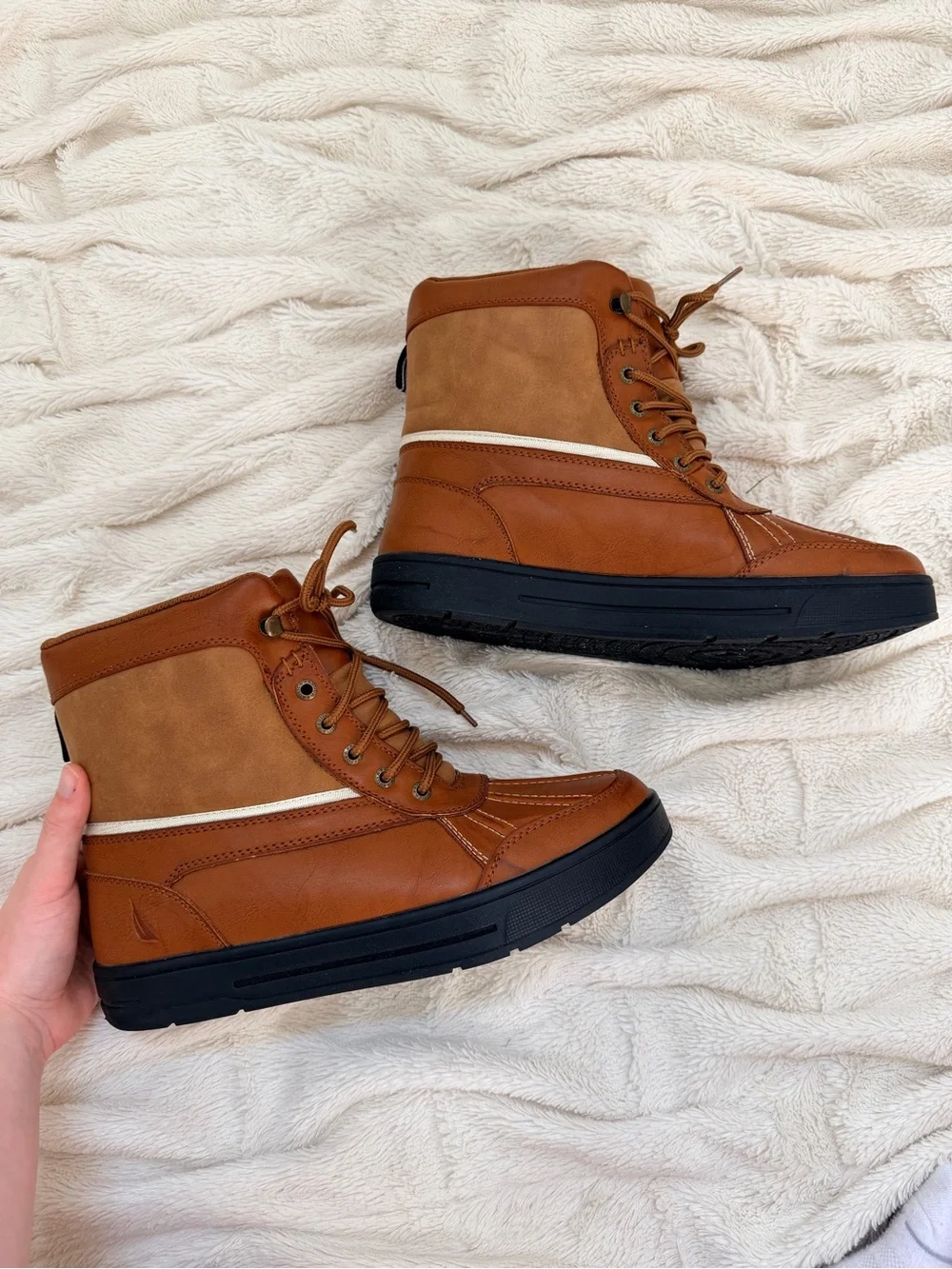 NWOT Nautica Lockview cold-weather duck boots brown leather men’s Sz 10